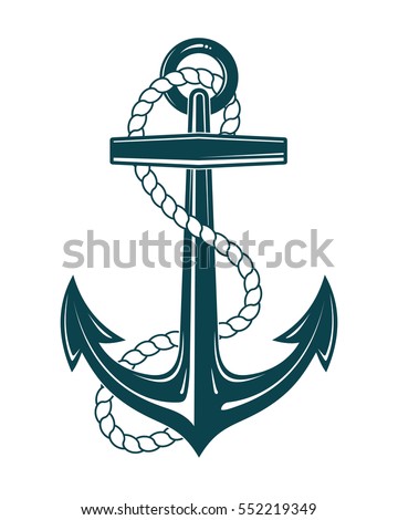 Nautical Anchor with rope. Vector illustration isolated