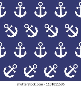 Nautical anchor seamless pattern on blue background. Vector illustration