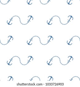 Nautical Anchor seamless pattern. Ship anchor with a chain texture for wallpaper, pattern fills, web page backdrop or fabric. Marine background. Vector illustration. EPS 10.