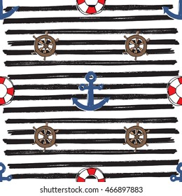 Nautical and Anchor, Seamless Pattern Vector Illustration