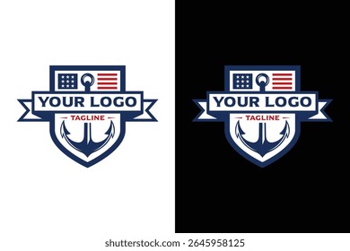 Anchor escudo náutico Navy Vetor Logo