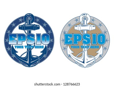 Nautical Anchor vector isolated with ring and stars white, blue
