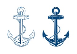 Nautical Anchor Vector Isolated White, Blue