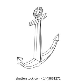 Nautical anchor. Vector outline illustration. Isometric projection.