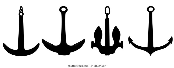 Ancla náutica vector ilustración de stock. naval   símbolo de ilustración. tipos de colección anclajes aislados sobre un fondo blanco