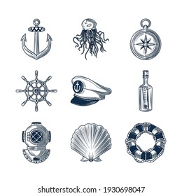 Nautical Anchor Wheel Lifebuoy Sketch
