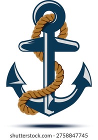 Nautical anchor wrapped in rope, symbolizing strength and stability, ideal for marine-themed designs and maritime decorations. Vector illustration.