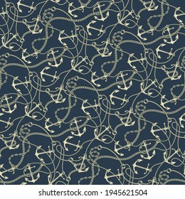 Nautical anchors chains and ropes wallpaper vector seamless pattern