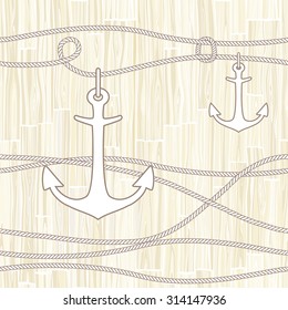 Nautical anchors with a coiled rope. Vector background