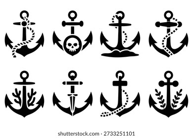Nautical anchors with decorative elements maritime