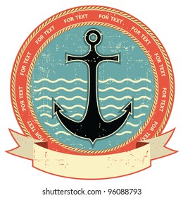 Nautical anchor.Vintage label on old paper texture
