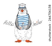 nautical animal illustration, little penguin sailor