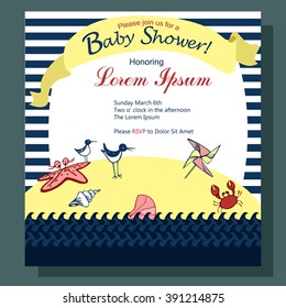 Nautical Baby card design with marine animals