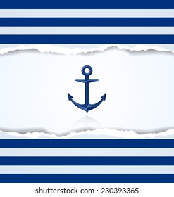 Nautical background with anchor and blue and white stripes