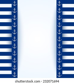 Nautical background with anchors and blue and white stripes