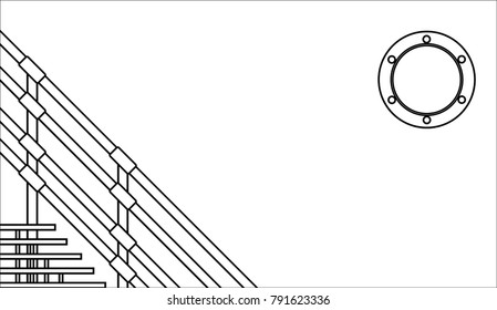 A nautical background in outline of steps and a port hole.