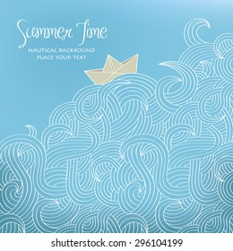 Nautical background with paper boat