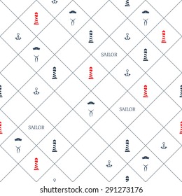 Nautical background. Sailing icons. Seamless pattern. Wallpaper symbols. Eps10 vector illustration.