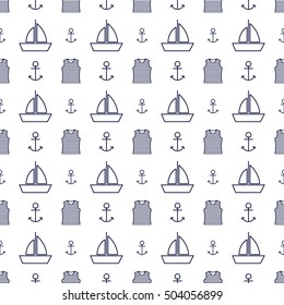 Nautical background, seamless texture with a sailor striped vest and a anchor, vector illustration.