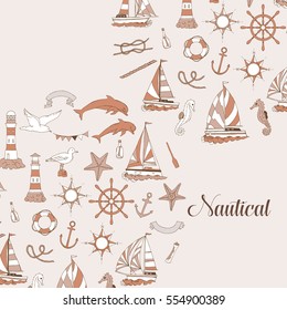 Nautical Background Ships Hand Drawn Elements Stock Vector (Royalty