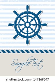 Nautical background with steering wheel, marine card