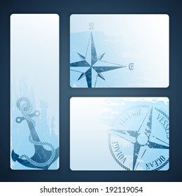 Nautical background with wind rose compass and anchor