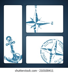 Nautical background with wind rose compass and anchor