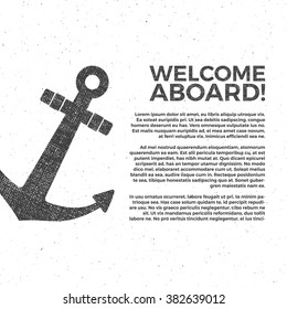 Nautical banner Design. Sailor vector poster template. Anchor label and print design with sailor symbol, typography poster. Welcome aboard sign. T-shirt Printing. Web design icon. Vintage anchor flyer