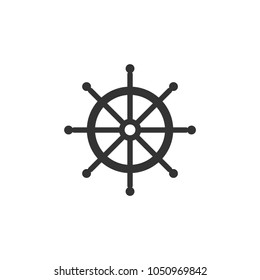 Nautical black helm isolated on white. Ship and boat steering wheel sign. Boat wheel control icon. Rudder label. Vector flat illustration.