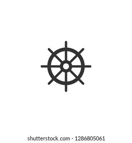 Nautical Black Helm Isolated On White. Ship And Boat Steering Wheel Sign. Boat Wheel Control Icon. Rudder Label. Vector Flat Illustration.