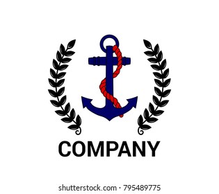 nautical blue anchor red rope marine ship heavy metal steel naval equipment logo design classic retro vintage tattoo security military symbol illustration
