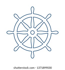 Nautical blue helm isolated on white. Ship and boat steering wheel sign. Boat wheel control icon. Rudder label.