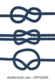 Nautical blue knots on white background, vector