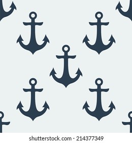 Nautical blue metal anchor illustration isolated on white background. Vector seamless retro pattern with anchors silhouette. Can be used for wallpaper, pattern fills, web page element, tattoo, fabric