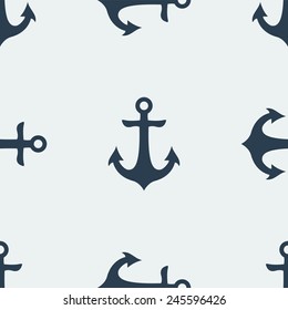 Nautical blue metal anchor illustration isolated on white background. Vector seamless retro pattern with anchors silhouette. Can be used for wallpaper, pattern fills, web page element, tattoo, fabric