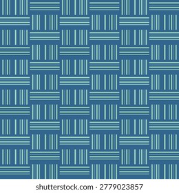 Nautical blue and mint geometric basket weave seamless vector pattern inspired by coastal textures. Part of the Oceanic Geometry Collection, designed to coordinate with matching sea-themed and shell-inspired patterns