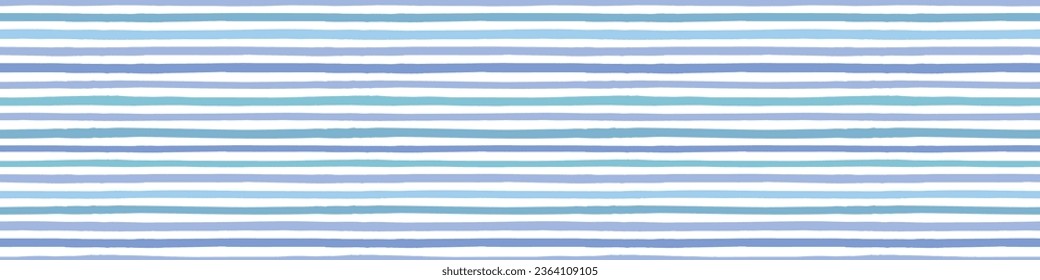 Nautical blue stripe border background. Vector seamless repeat banner of beach organic stripes in blue, design resource. 