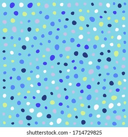 Nautische blaue Terrazzo nahtloses Muster. Vektorillustration, dunkler Hintergrund mit kleinen vereinzelten Punkten. Vintage-Druck in heller Farbe mit organischen Formen für Sommermode im Frühling oder süße Kids-Textilien