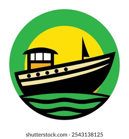 Nautical boat logo vector art, ideal for marine businesses, apparel, and branding. Perfect for coastal-themed t-shirts and merchandise with a classic maritime touch.