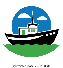 Logotipo de barco náutico vetor arte, ideal para empresas marinhas, vestuário e marca. Perfeito para camisetas com temas costeiros e mercadorias com um toque marítimo clássico.