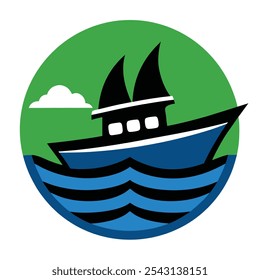 Nautical boat logo vector art, ideal for marine businesses, apparel, and branding. Perfect for coastal-themed t-shirts and merchandise with a classic maritime touch.