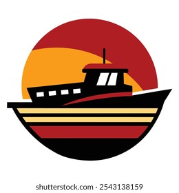 Nautical boat logo vector art, ideal for marine businesses, apparel, and branding. Perfect for coastal-themed t-shirts and merchandise with a classic maritime touch.