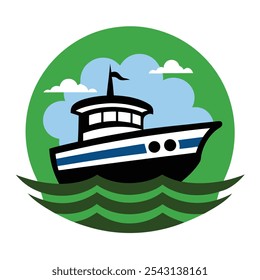 Nautical boat logo vector art, ideal for marine businesses, apparel, and branding. Perfect for coastal-themed t-shirts and merchandise with a classic maritime touch.