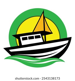 Nautical boat logo vector art, ideal for marine businesses, apparel, and branding. Perfect for coastal-themed t-shirts and merchandise with a classic maritime touch.