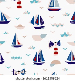 Nautical Boats Seamless Pattern Vector Illustration