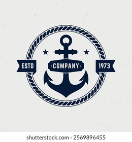 Nautical brand,logo with compass, anchor and rope. Marine retro emblem vector.