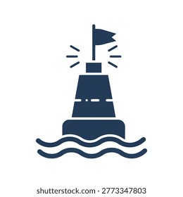 Nautical buoy with flag and light maritime navigation marker sea safety beacon water channel guide isolated vector graphic