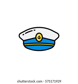 Nautical captain hat flat line colorful icon