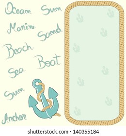 Nautical card with frame of the rope and anchor