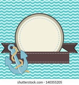 Nautical card with frame of the rope and anchor